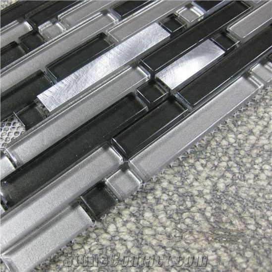 Crystal Glass Mix Silver Aluminum Grey Color Tone Mosaic Tile