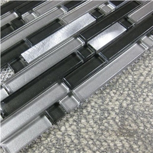 Crystal Glass Mix Silver Aluminum Grey Color Tone Mosaic Tile