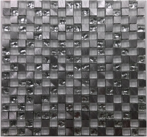 Galvanized Crystal Glass Mix Silver Aluminum Metal Mosaic Mesh Mounted