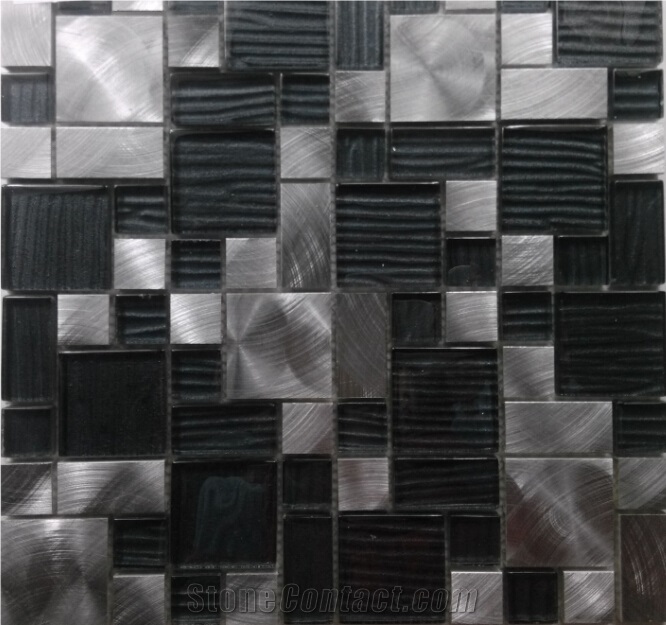 Glass Mosaic Mix Aluminum Silver Mosaic Tile Backsplash