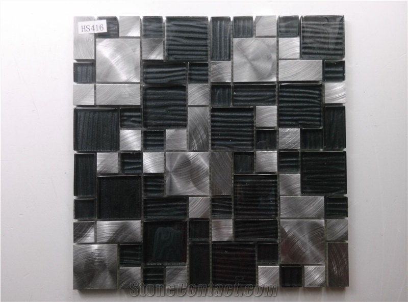 Glass Mosaic Mix Aluminum Silver Mosaic Tile Backsplash