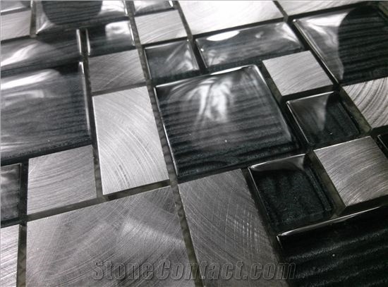 Glass Mosaic Mix Aluminum Silver Mosaic Tile Backsplash