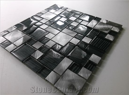Glass Mosaic Mix Aluminum Silver Mosaic Tile Backsplash