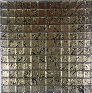 Gold Foil Crystal Glass Mosaic Wall Tile Mesh Mounted