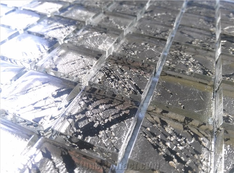 Gold Foil Crystal Glass Mosaic Wall Tile Mesh Mounted