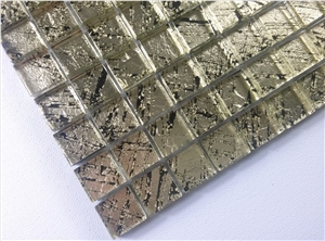 Gold Foil Crystal Glass Mosaic Wall Tile Mesh Mounted