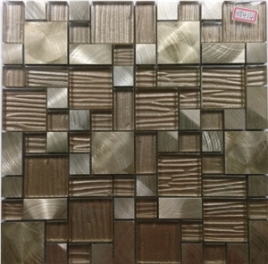 Golden Glass Mix Aluminum Mosaic Kitchen Wall Mesh Mounted Tile