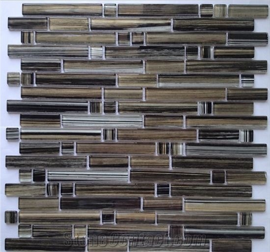 Hand Drawing Random Brick Crystal Glass Mosaic Wall Tile