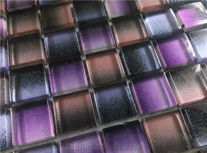 Purple Glass Gradation Mosaic Mesh Mounted Tile