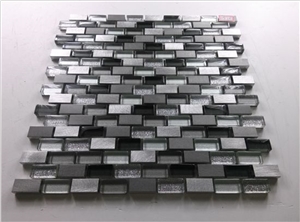 Random Brick Mesh Mounted Crystal Glass Mix Aluminum Metal Mosaic
