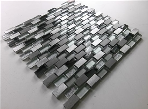 Random Brick Mesh Mounted Crystal Glass Mix Aluminum Metal Mosaic