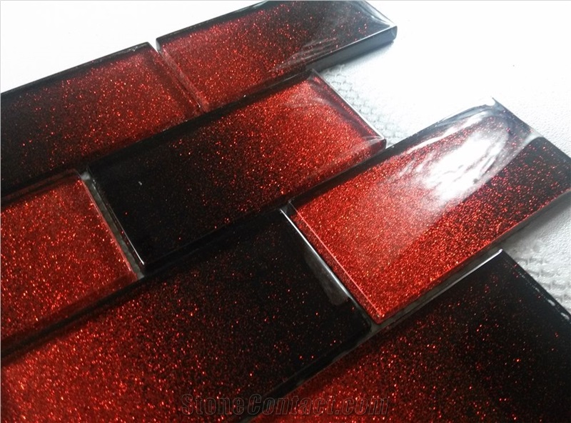 Red Cold Spray Crystal Glass Subway Mosaic Tile Wall Tile with No Water