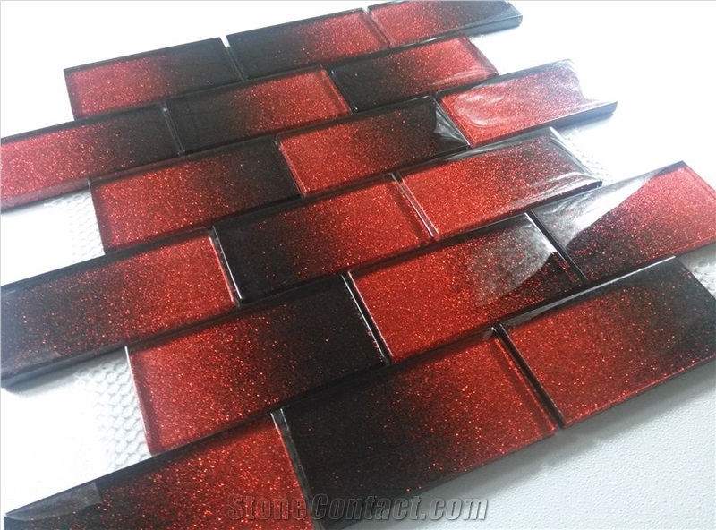 Red Cold Spray Crystal Glass Subway Mosaic Tile Wall Tile with No Water