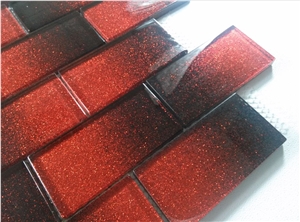 Red Cold Spray Crystal Glass Subway Mosaic Tile Wall Tile with No Water