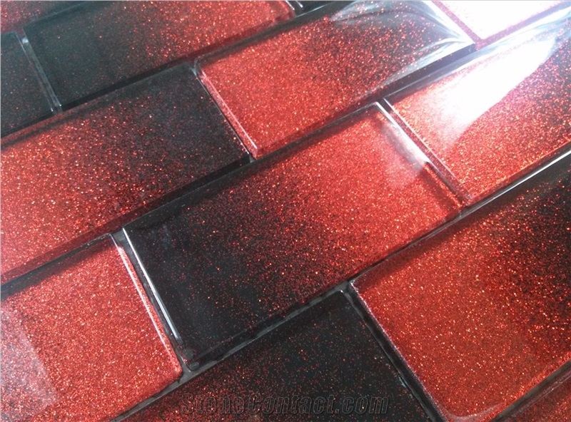 Red Cold Spray Crystal Glass Subway Mosaic Tile Wall Tile with No Water