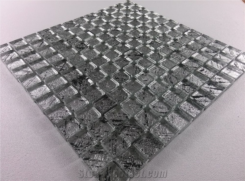 Silver Foiled Crystal Glass 8mm Mosaic Wall Tile