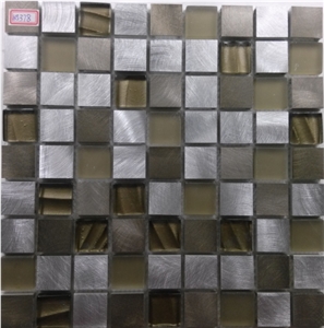 Square Hot Melt Crystal Glass Mix Aluminum Mosaic Tile