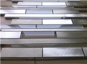 Strip Aluminum Metal Mix Glass Mosaic Tile Random Brick Mesh Mounted
