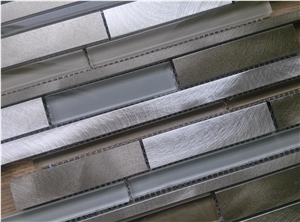 Strip Aluminum Metal Mix Glass Mosaic Tile Random Brick Mesh Mounted