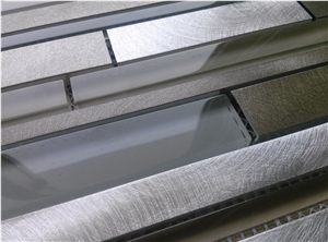 Strip Aluminum Metal Mix Glass Mosaic Tile Random Brick Mesh Mounted
