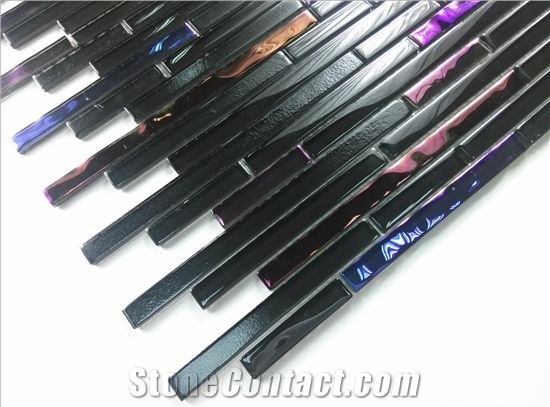 Strip Rainbow Random Brick Black Glass Mosaic Tile