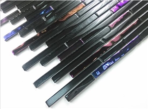 Strip Rainbow Random Brick Black Glass Mosaic Tile