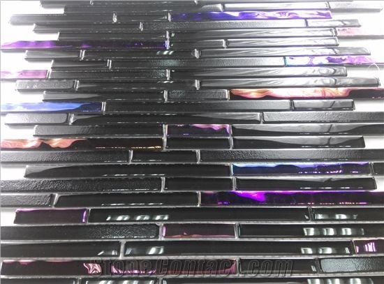 Strip Rainbow Random Brick Black Glass Mosaic Tile