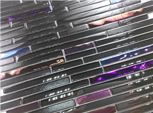 Strip Rainbow Random Brick Black Glass Mosaic Tile
