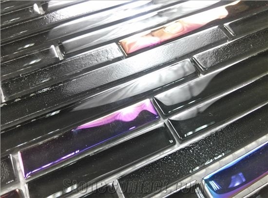Strip Rainbow Random Brick Black Glass Mosaic Tile