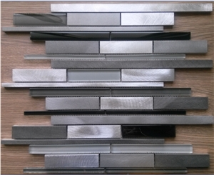 Strip Random Brick Aluminum Metal Mix Glass Mosaic Kitchen Tile