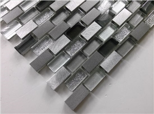 Strip Random Brick Mesh Mounted Glass Mix Aluminum Mosaic Tile
