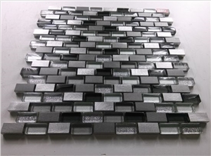 Strip Random Brick Mesh Mounted Glass Mix Aluminum Mosaic Tile