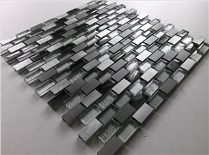 Strip Random Brick Mesh Mounted Glass Mix Aluminum Mosaic Tile