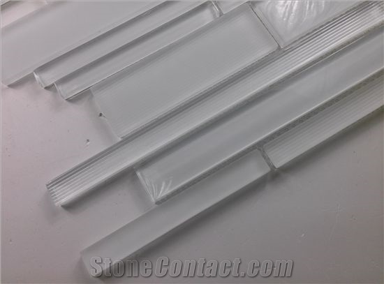 Super White Random Brick Crystal Glass Mosaic Tile