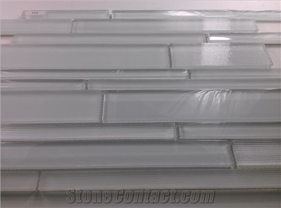 Super White Random Brick Crystal Glass Mosaic Tile