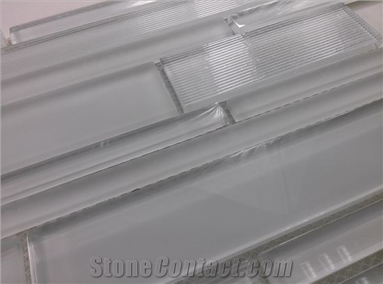 Super White Random Brick Crystal Glass Mosaic Tile