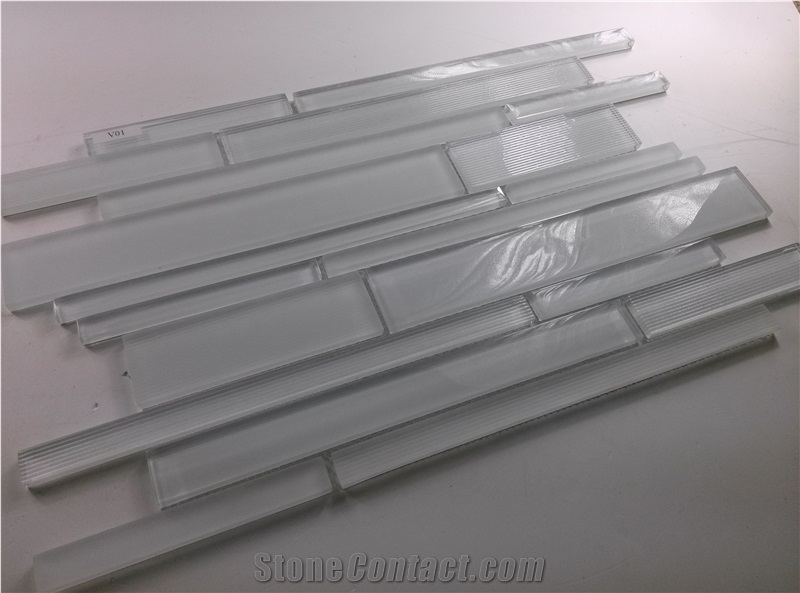 Super White Random Brick Crystal Glass Mosaic Tile