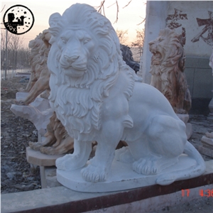 White Marble Lion Statues,Alabaster Animal Sculpture,Western Handcraft