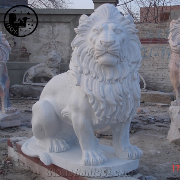 White Marble Lion Statues,Alabaster Animal Sculpture,Western Handcraft