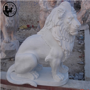 White Marble Lion Statues,Alabaster Animal Sculpture,Western Handcraft