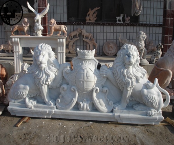 White Marble Lion Statues,Alabaster Animal Sculpture,Western Handcraft