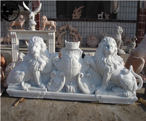 White Marble Lion Statues,Alabaster Animal Sculpture,Western Handcraft