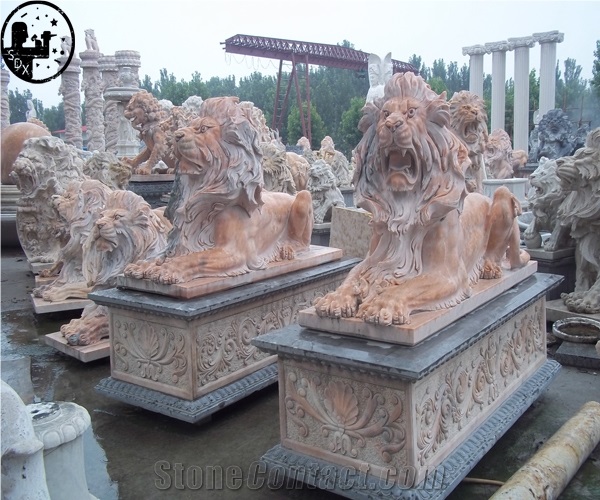 White Marble Lion Statues,Alabaster Animal Sculpture,Western Handcraft