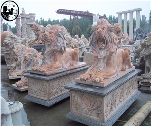 White Marble Lion Statues,Alabaster Animal Sculpture,Western Handcraft