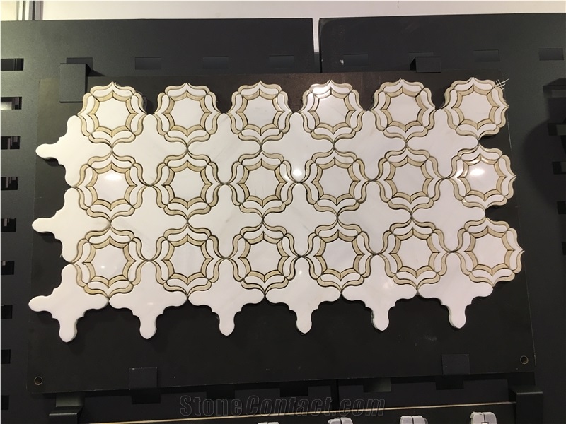 Sevic White and Crema Marfil Water Jet Mosaic Pattern