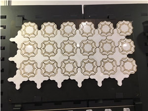 Sevic White and Crema Marfil Water Jet Mosaic Pattern