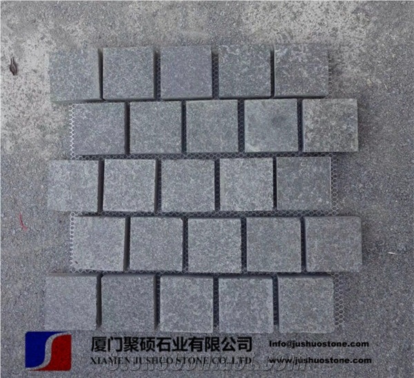 Natural Fuding Paving Stone G684 Black Basalt on Mesh Cobblestone