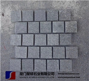 Natural Fuding Paving Stone G684 Black Basalt on Mesh Cobblestone