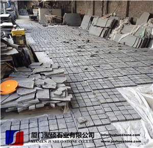 Natural Fuding Paving Stone G684 Black Basalt on Mesh Cobblestone