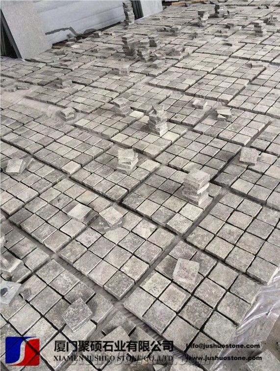 Natural Fuding Paving Stone G684 Black Basalt on Mesh Cobblestone